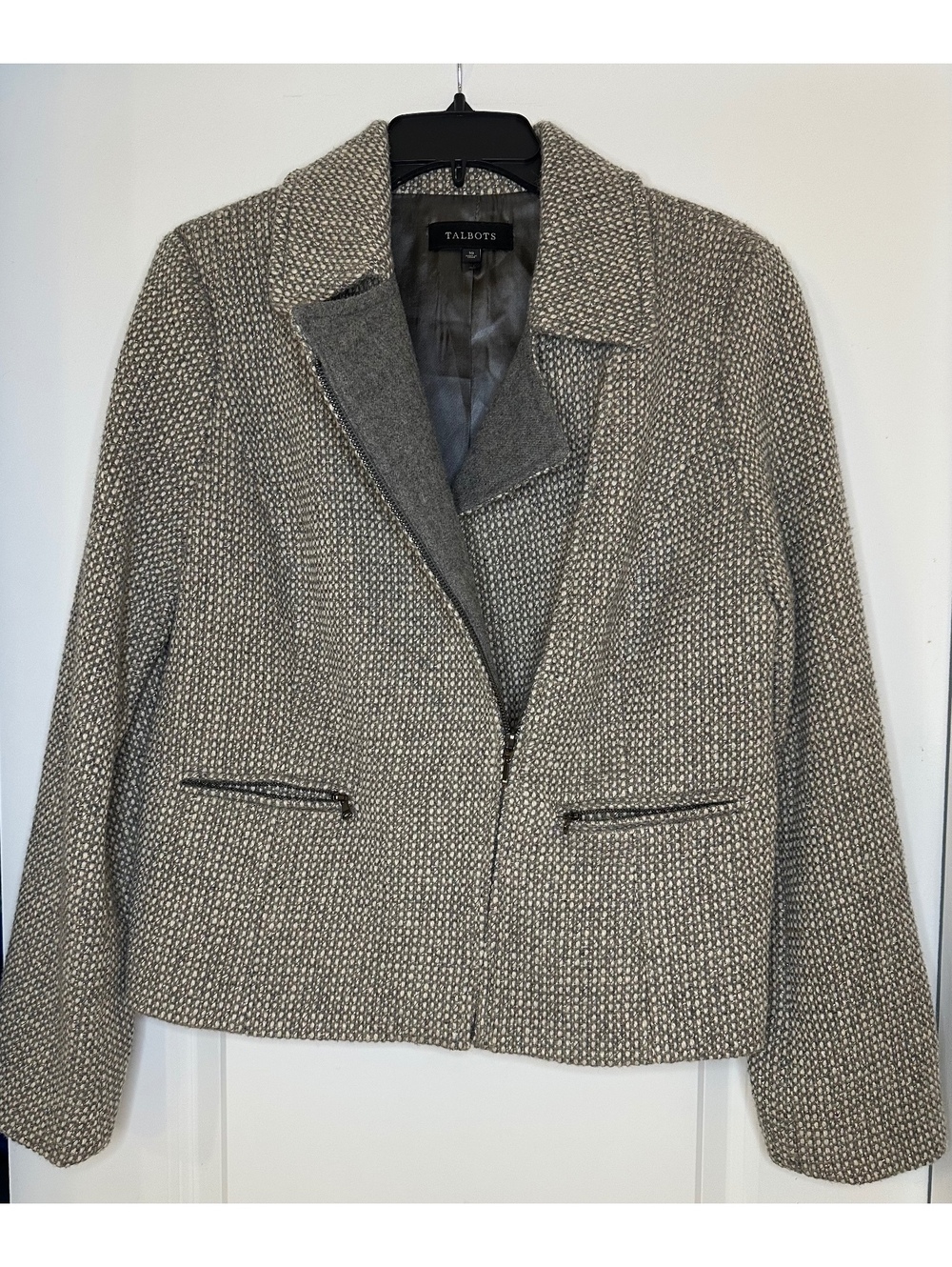 Talbots Women's Size 10 Gray Tweed Zip-Up Blazer Jacket
